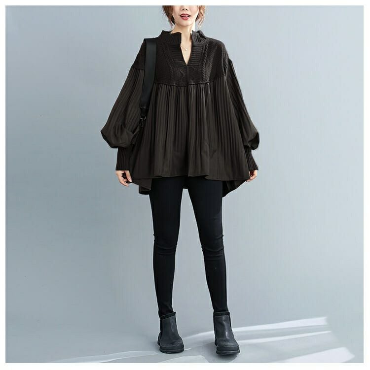 大きいサイズ レディース 異素材ミックスカットソー　goldy-752