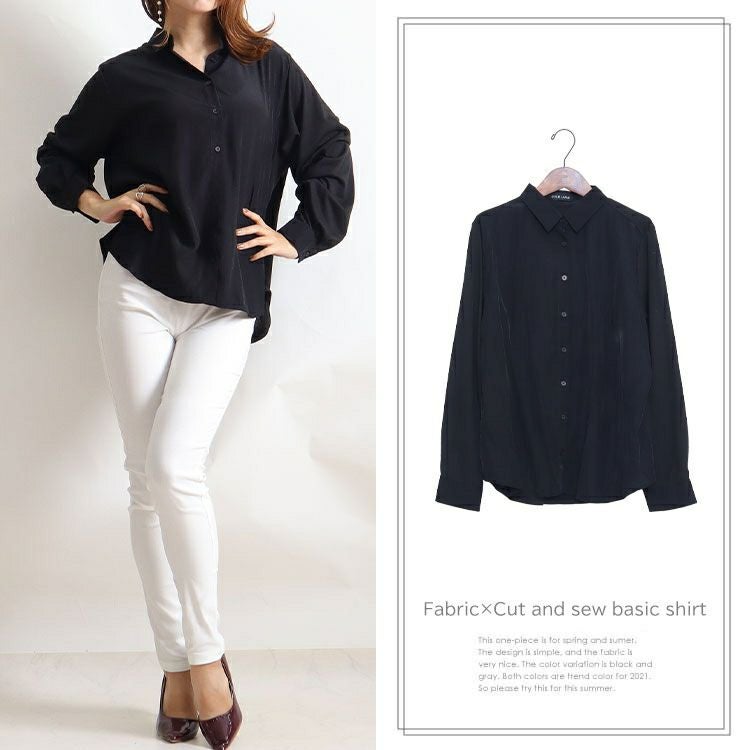 大きいサイズ レディース 布帛×後カットソｰベーシックシャツ　fem-162