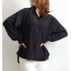 大きいサイズ レディース 布帛×後カットソｰベーシックシャツ　fem-162 ブラック