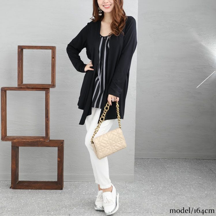 大きいサイズ レディース ストライプ柄フェイクレイヤードトップス　jp376