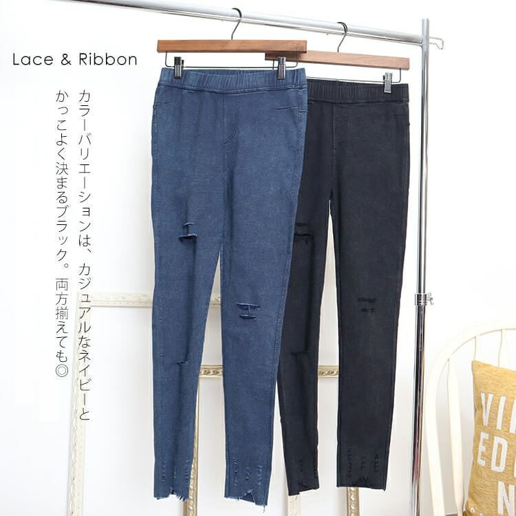 大きいサイズ レディース ダメージ加工10分丈レギンスパンツ　goldy-765 【メール便可】