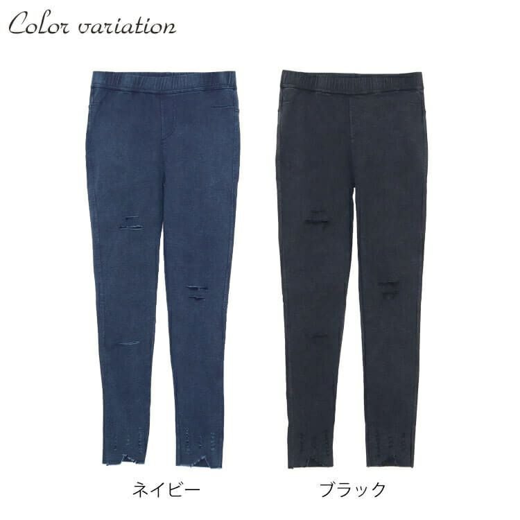 大きいサイズ レディース ダメージ加工10分丈レギンスパンツ　goldy-765 【メール便可】