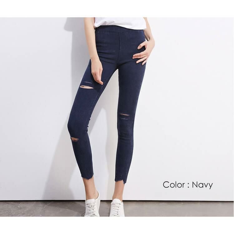 大きいサイズ レディース ダメージ加工10分丈レギンスパンツ　goldy-765 【メール便可】 ネイビー