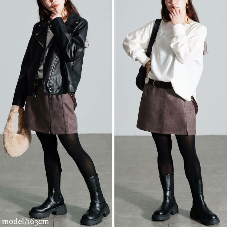 大きいサイズ レディース スリット入りスエードミニタイトスカート　fem-172