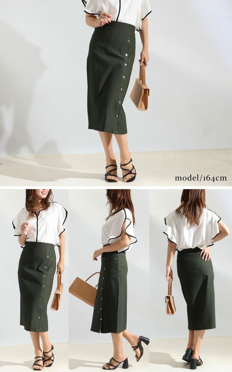 大きいサイズ レディース サイドボタンタイトスカート　jp377