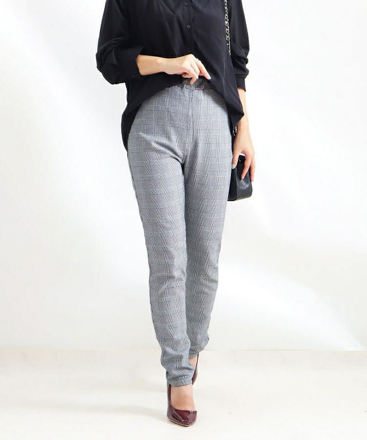 大きいサイズ レディース グレンチェック柄ストレッチパンツ　jp356