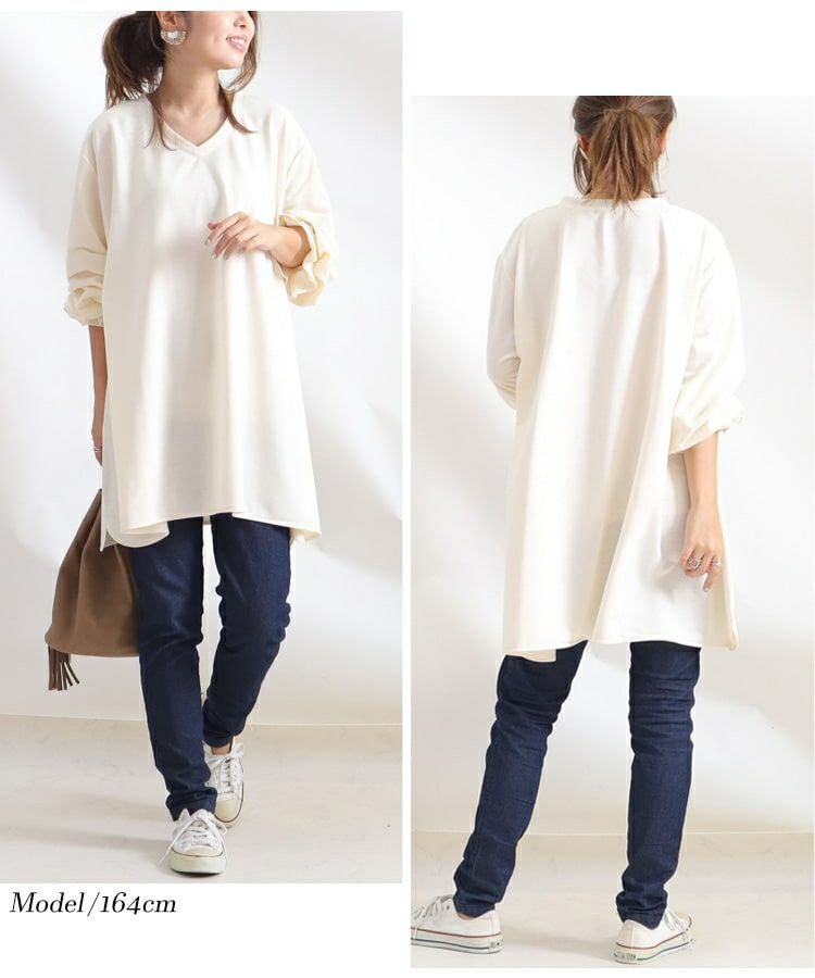 大きいサイズ レディース キャンディースリーブVネックカットソー　bai-0076