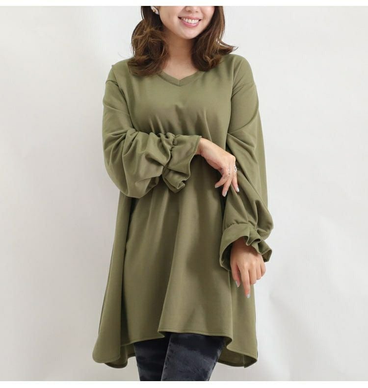 大きいサイズ レディース キャンディースリーブVネックカットソー　bai-0076