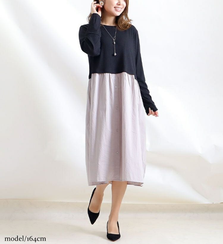 大きいサイズ レディース リブニット切替えシャツワンピース　mncut-112419 【ゆうパケット可】