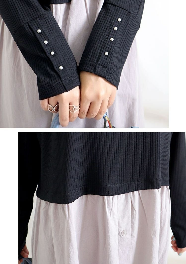 大きいサイズ レディース リブニット切替えシャツワンピース　mncut-112419 【ゆうパケット可】