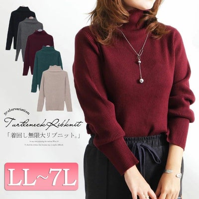 大きいサイズ レディース タートルネックリブニット　wn-0117