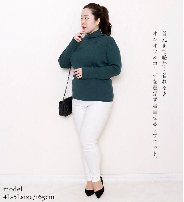 大きいサイズ レディース タートルネックリブニット　wn-0117
