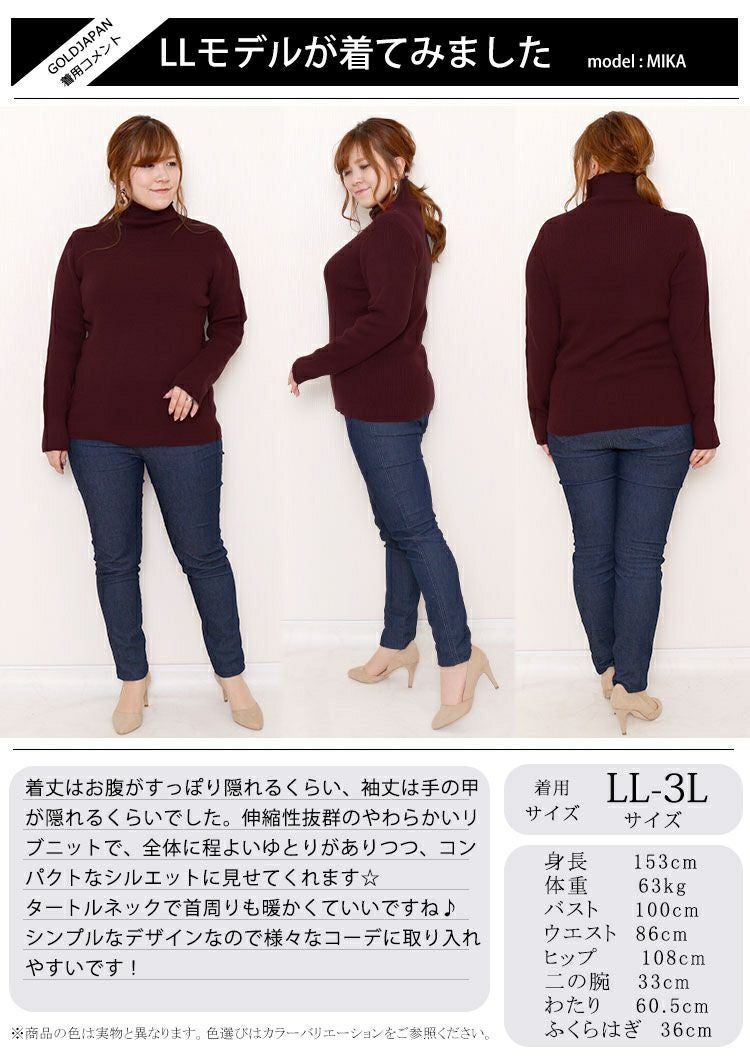 大きいサイズ レディース タートルネックリブニット　wn-0117