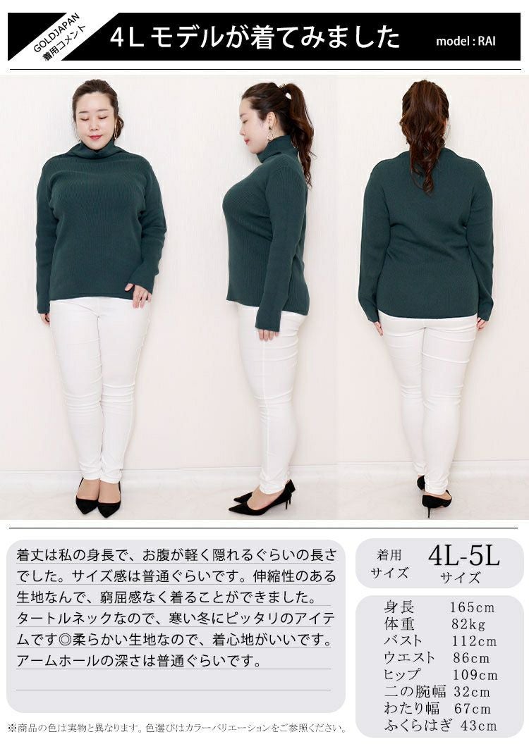 大きいサイズ レディース タートルネックリブニット　wn-0117