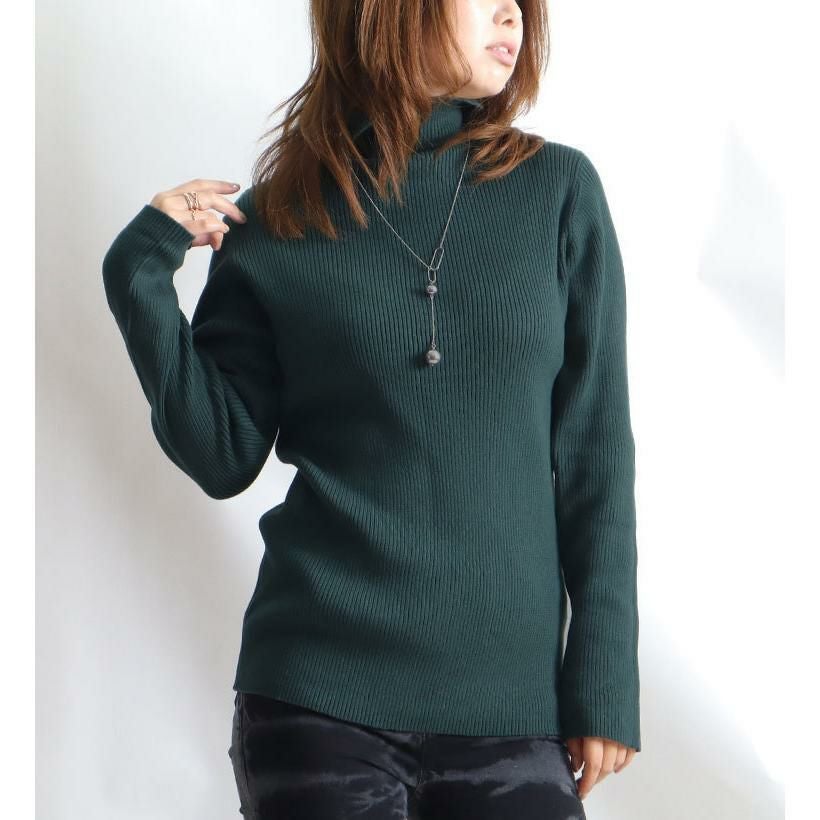 大きいサイズ レディース タートルネックリブニット　wn-0117 ダークグリーン