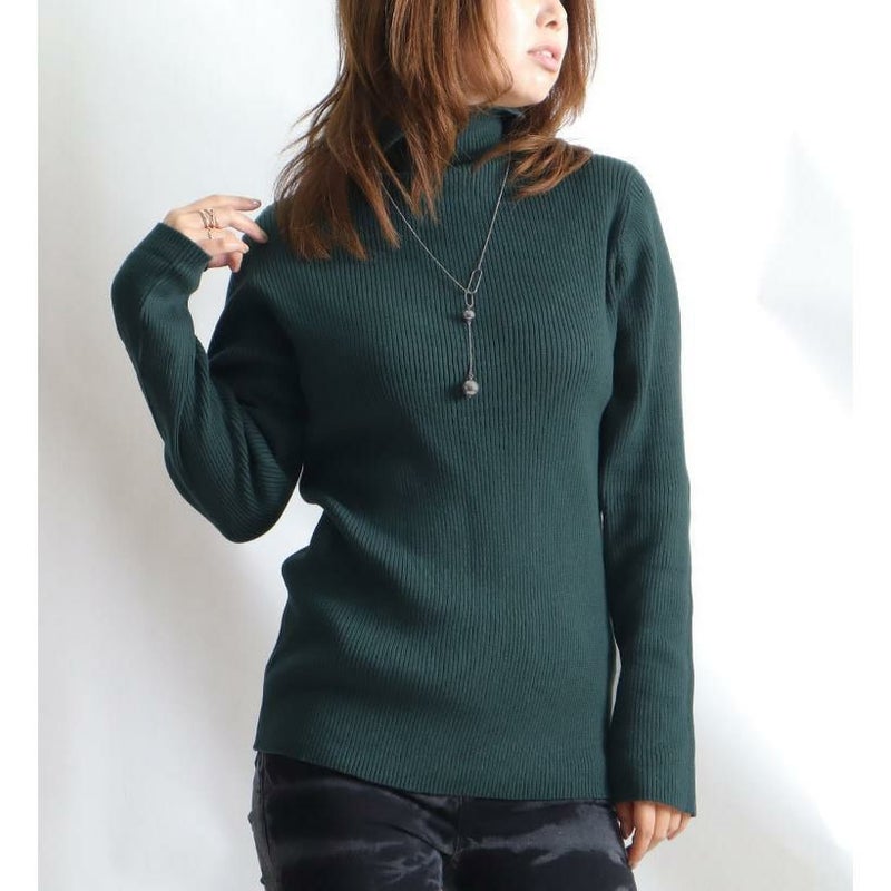 大きいサイズ レディース タートルネックリブニット　wn-0117 ダークグリーン