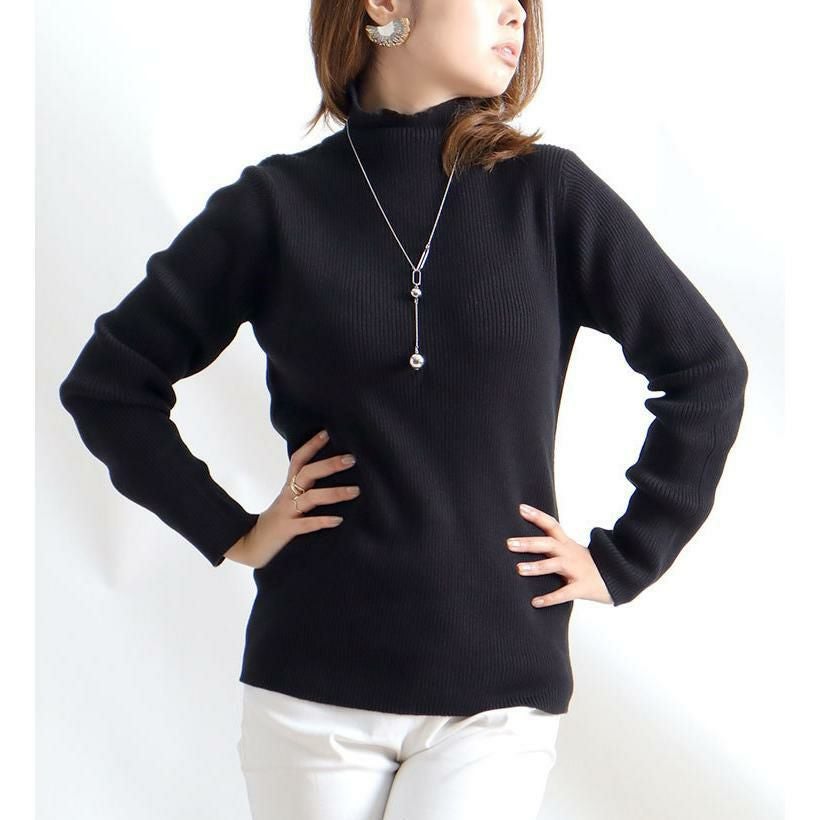 大きいサイズ レディース タートルネックリブニット　wn-0117 ブラック