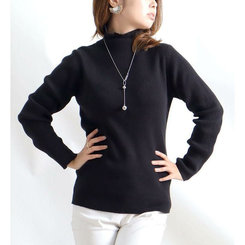 大きいサイズ レディース タートルネックリブニット　wn-0117 ブラック