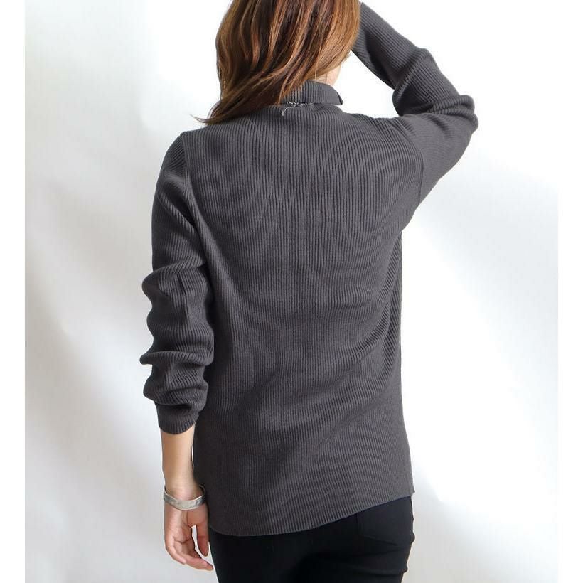 大きいサイズ レディース タートルネックリブニット　wn-0117 杢グレー