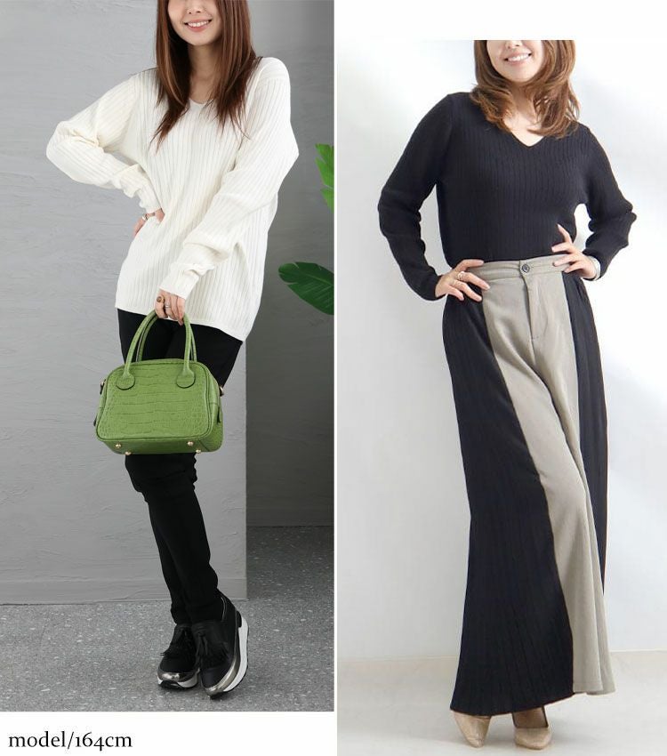 大きいサイズ レディース Vネックリブニット　wn-0114