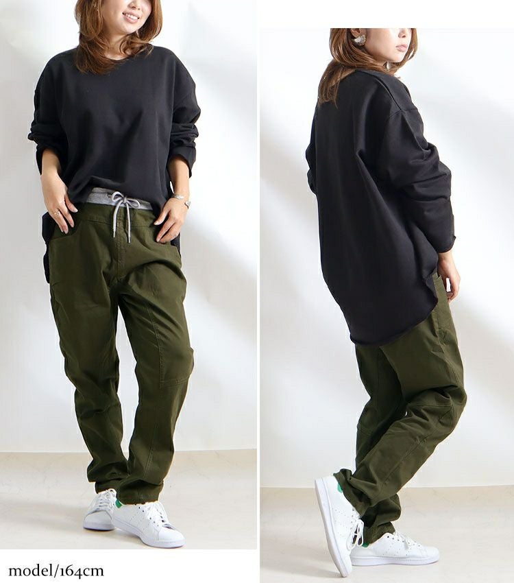 大きいサイズ レディース ウエストリブツイルサルエルパンツ　wc-0229