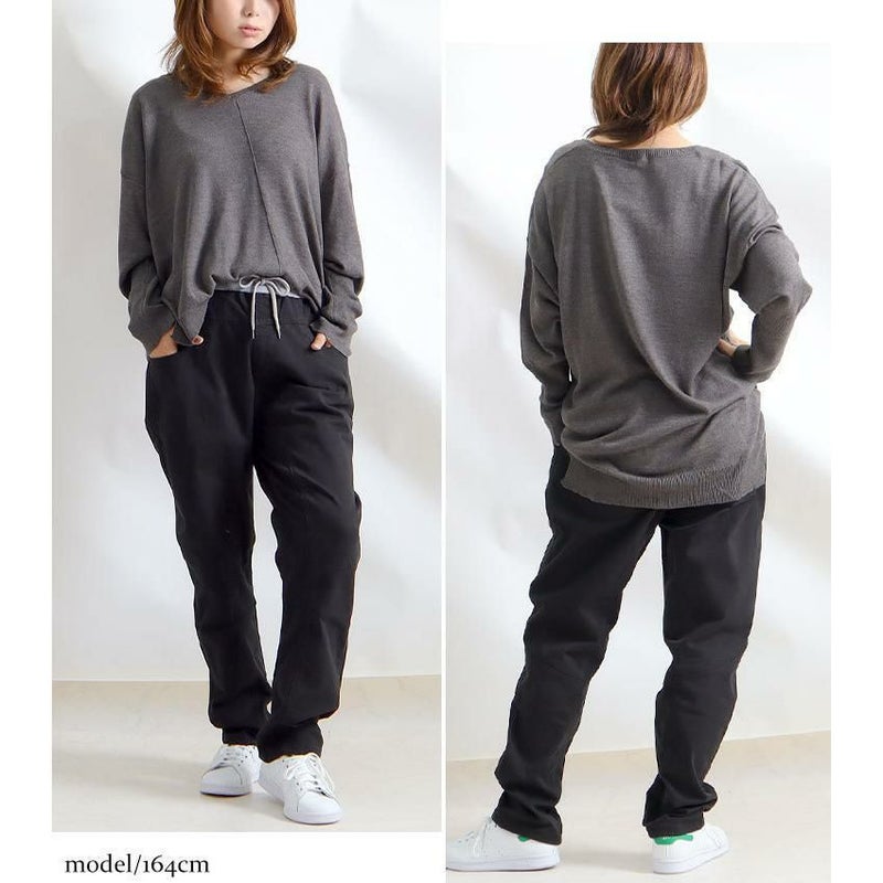 大きいサイズ レディース ウエストリブツイルサルエルパンツ　wc-0229 ブラック