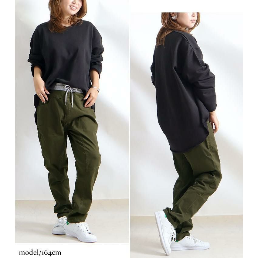 大きいサイズ レディース ウエストリブツイルサルエルパンツ　wc-0229 カーキ