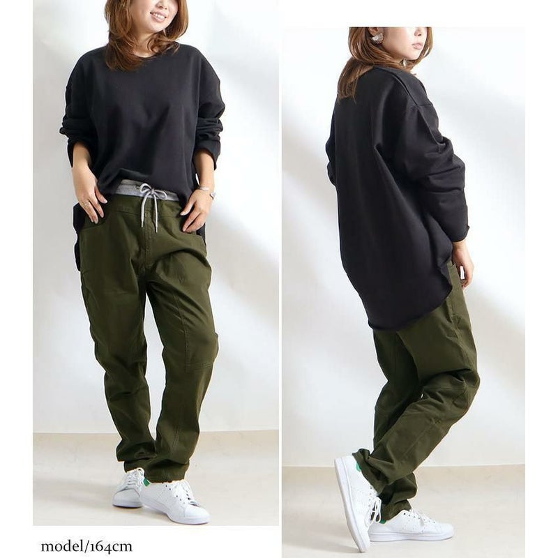 大きいサイズ レディース ウエストリブツイルサルエルパンツ　wc-0229 カーキ