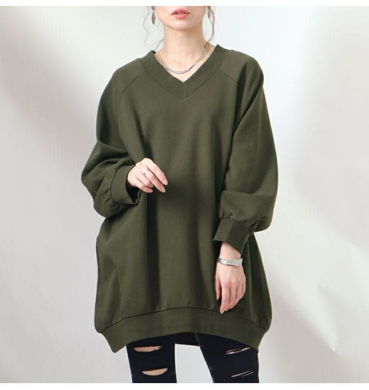 大きいサイズ レディース ダンボールニットVネックプルオーバー　sw-0410