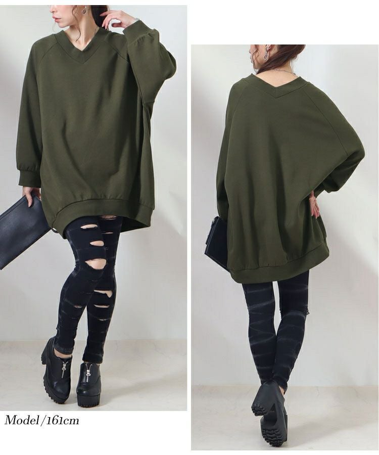 大きいサイズ レディース ダンボールニットVネックプルオーバー　sw-0410