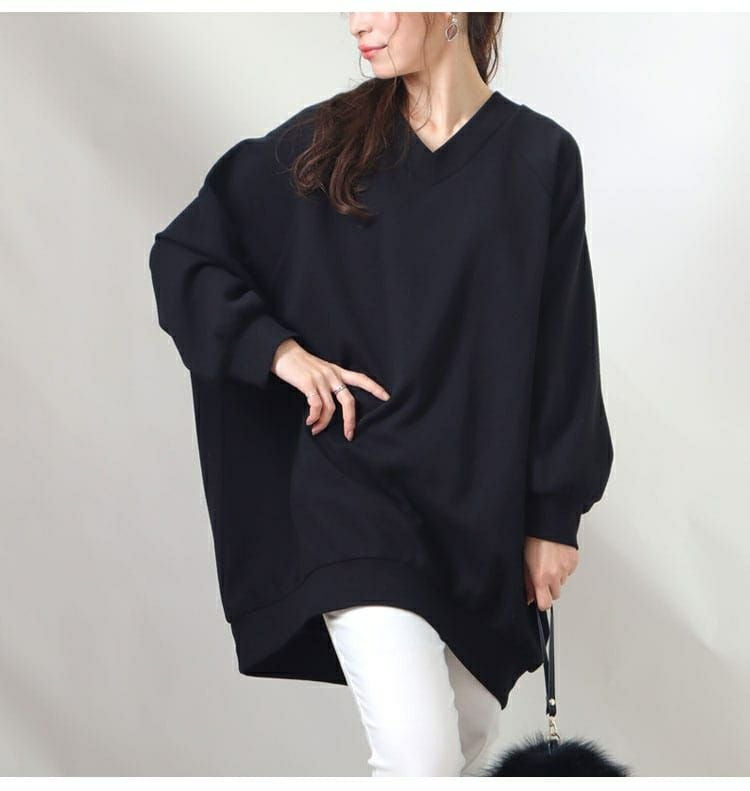 大きいサイズ レディース ダンボールニットVネックプルオーバー　sw-0410