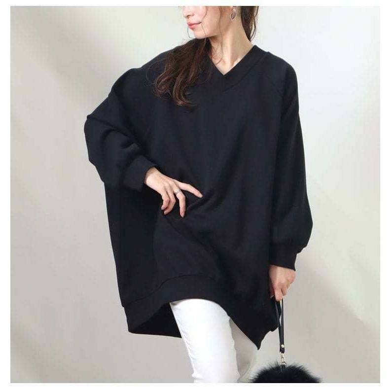 大きいサイズ レディース ダンボールニットVネックプルオーバー　sw-0410 ブラック