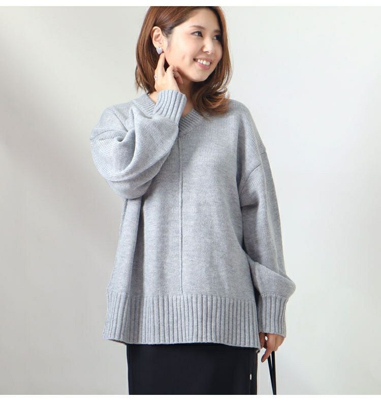 大きいサイズ レディース アウトリンキングVネックニット　bro-swnsan02