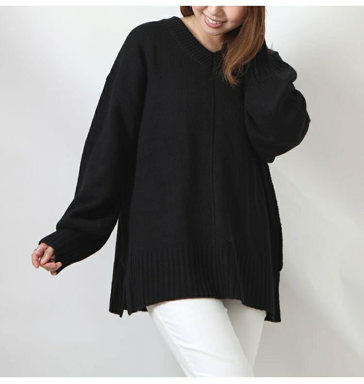 大きいサイズ レディース アウトリンキングVネックニット　bro-swnsan02
