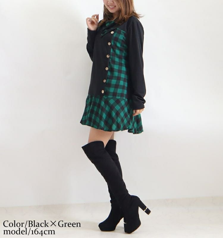 大きいサイズ レディース チェック柄チュニックワンピース　goldy-785 【メール便可】