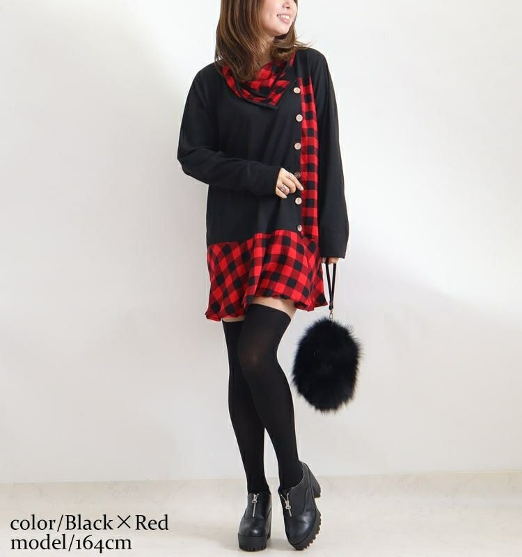 大きいサイズ レディース チェック柄チュニックワンピース　goldy-785 【メール便可】