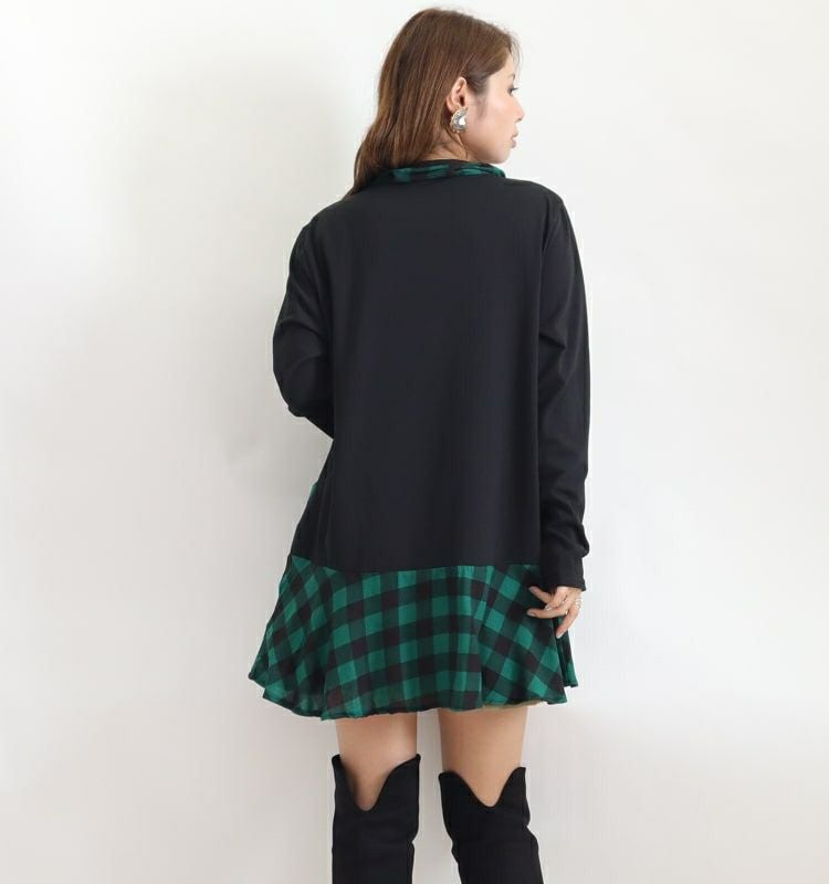 大きいサイズ レディース チェック柄チュニックワンピース　goldy-785 【メール便可】