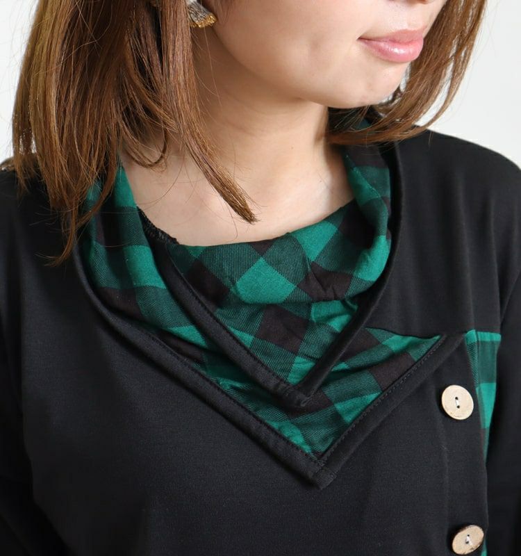 大きいサイズ レディース チェック柄チュニックワンピース　goldy-785 【メール便可】