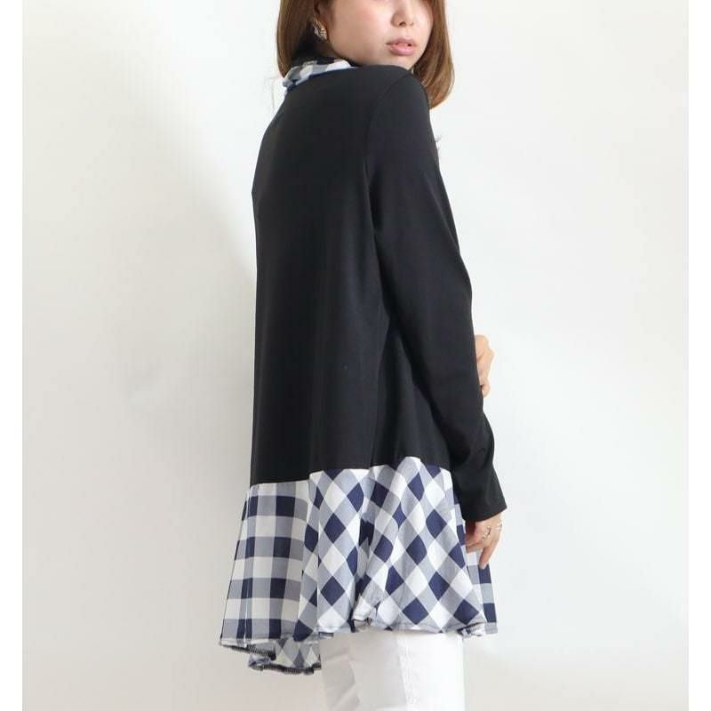 大きいサイズ レディース チェック柄チュニックワンピース　goldy-785 【メール便可】 ブラック×ホワイト