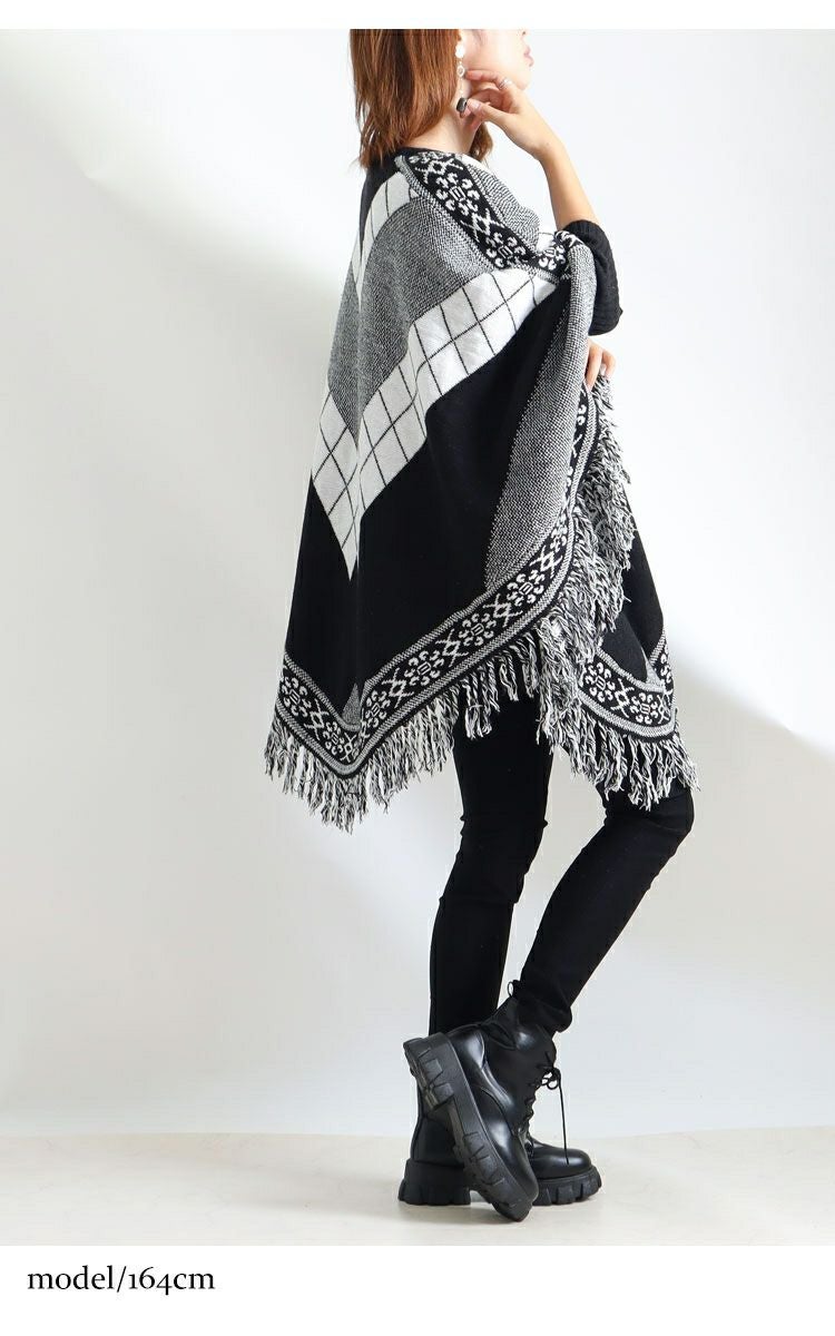 大きいサイズ レディース フリンジニットポンチョ　nhtb-210623