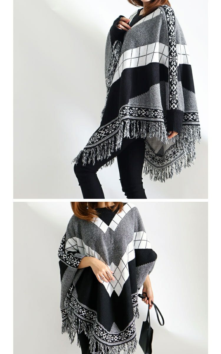 大きいサイズ レディース フリンジニットポンチョ　nhtb-210623