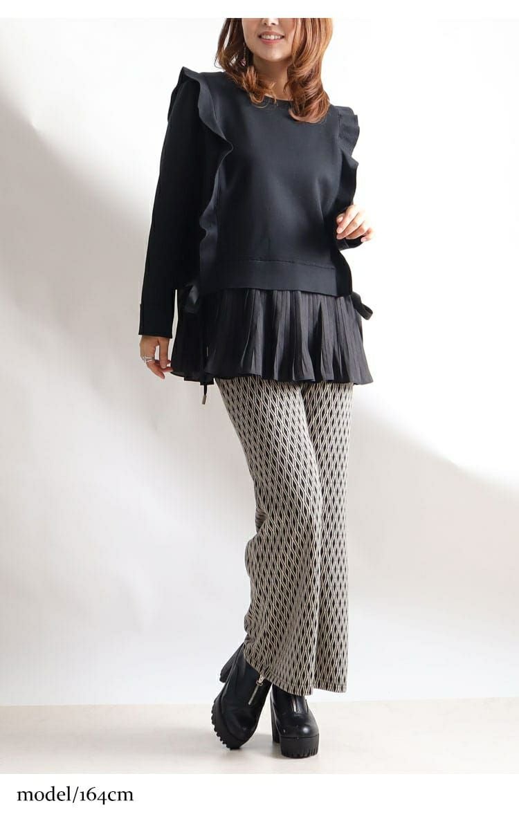 大きいサイズ レディース プリーツドッキングフリルプルオーバー　jp372