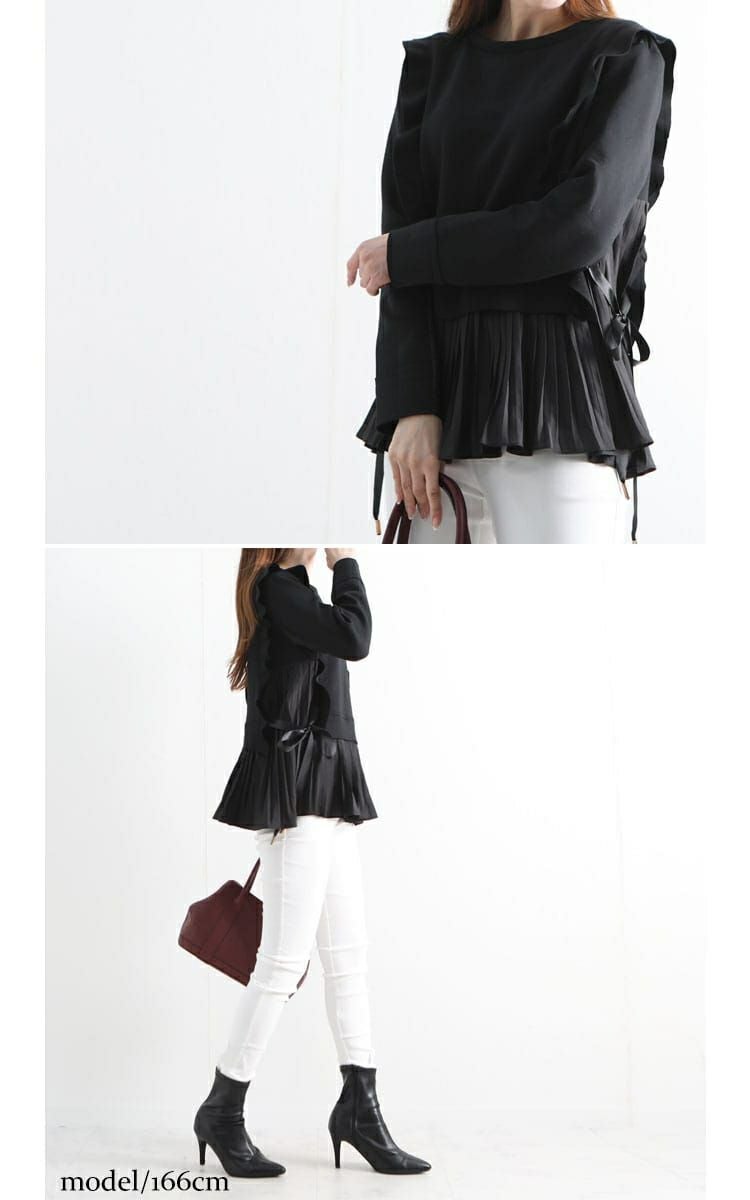 大きいサイズ レディース プリーツドッキングフリルプルオーバー　jp372