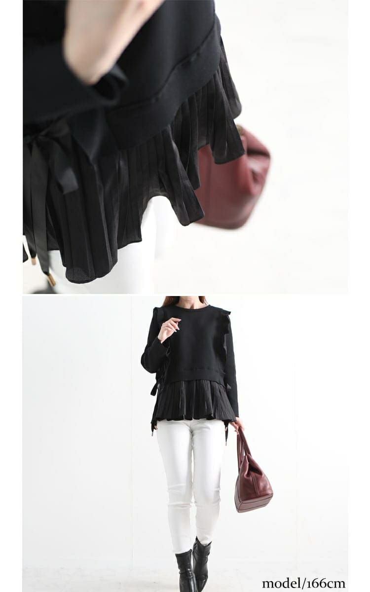 大きいサイズ レディース プリーツドッキングフリルプルオーバー　jp372