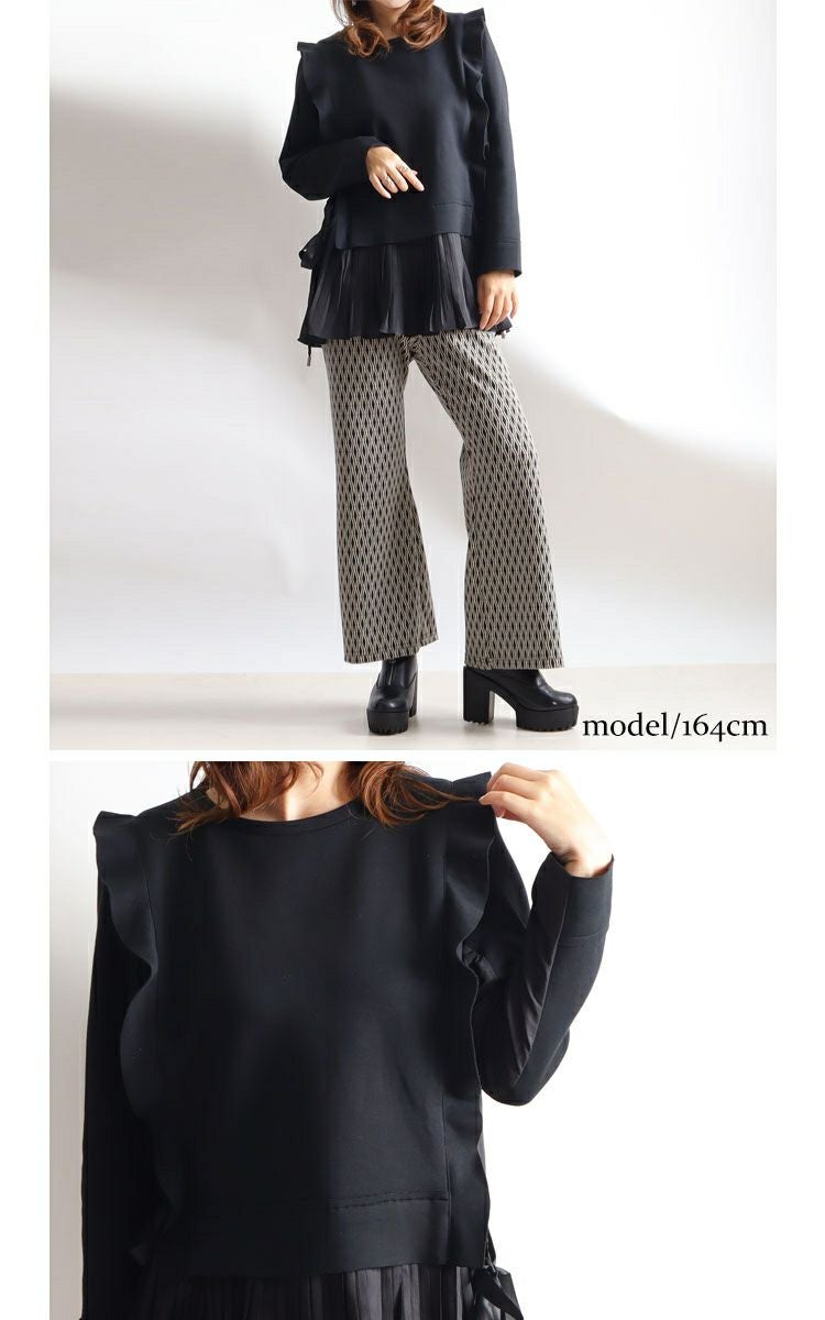 大きいサイズ レディース プリーツドッキングフリルプルオーバー　jp372