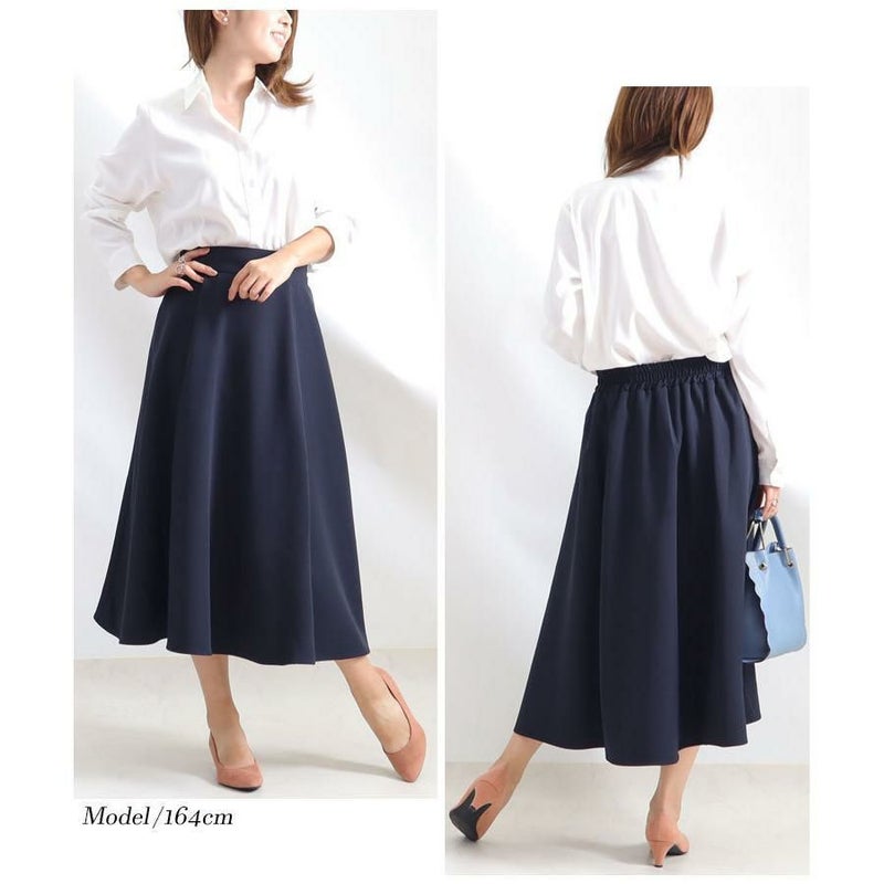 大きいサイズ レディース フレアロングスカート　mnb-812108r ネイビー