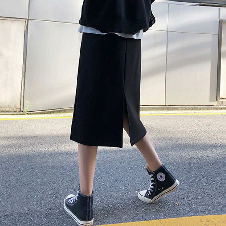 大きいサイズ レディース ブラック台形スカート　goldy-790