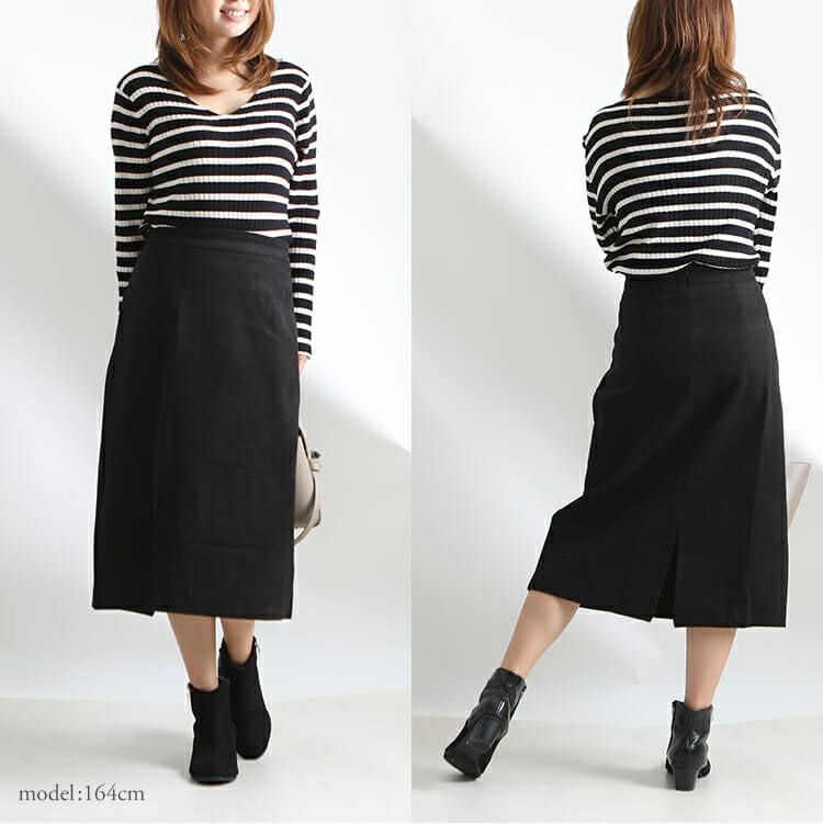 大きいサイズ レディース ブラック台形スカート　goldy-790