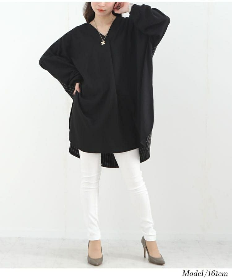 大きいサイズ レディース ストライプ切替えプルオーバー　bai-0085