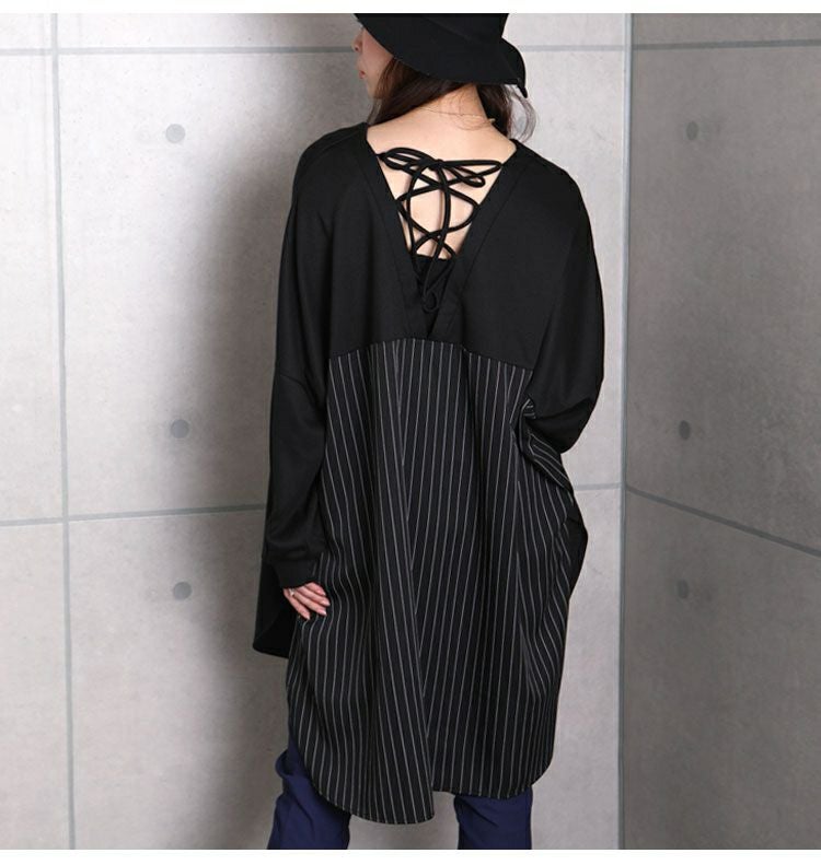 大きいサイズ レディース ストライプ切替えプルオーバー　bai-0085